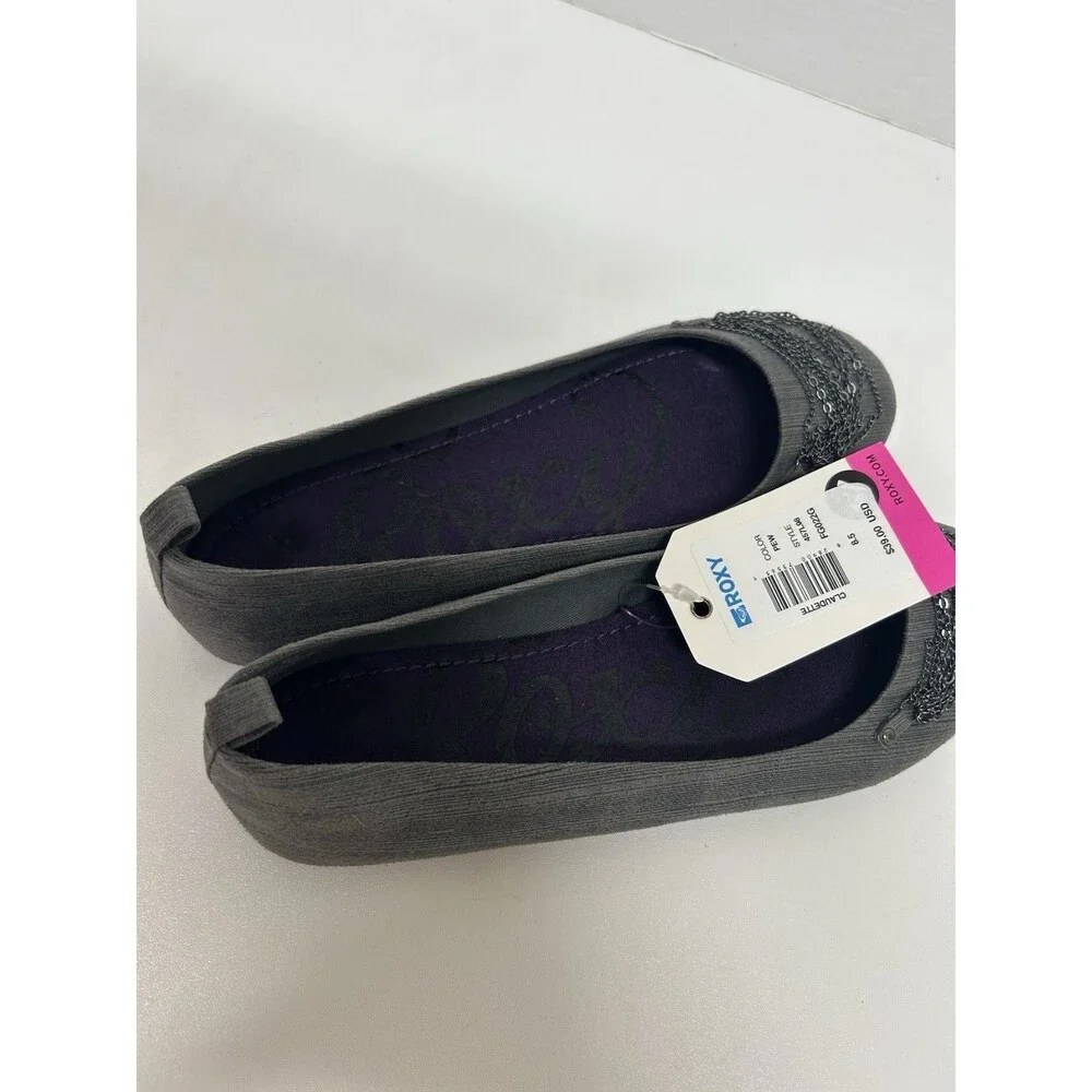 Y2k Roxy Claudette Ballet Flats Gray 8.5 Metallic Chain Link Goth Casual Grunge